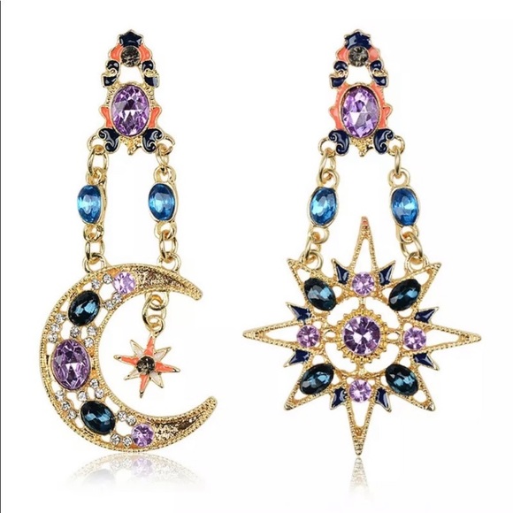 DIVAKAAREN Jewelry - 70’s Style vibrant and stylish dangle earrings Brilliant Gems Sun Moon Earrings